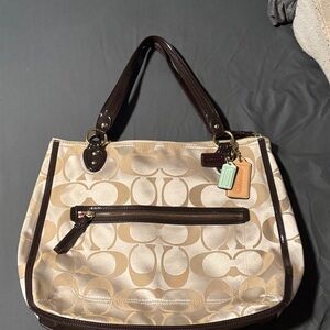 Coach Beige and Brown Signature Shoulder Bag